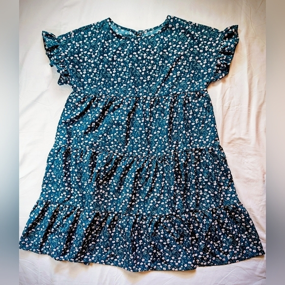 Unbranded Dresses & Skirts - Unbranded Womens Teal Blue & White Floral Short Trapeze Dress Size Small